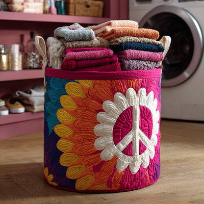 Retro Hippie Quilted Laundry Basket - Fabric Laundry Hamper - Housewarming Gift for Mom