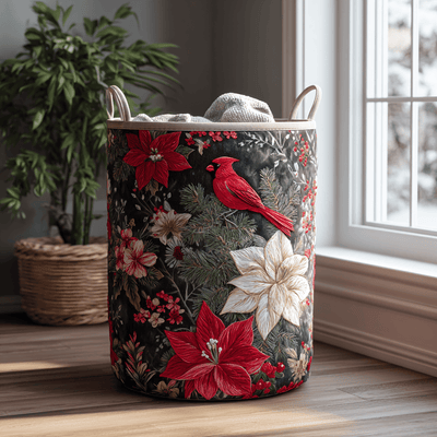 Winter Bloom Quilted Laundry Basket - Fabric Laundry Hamper - Housewarming Gift for Mom