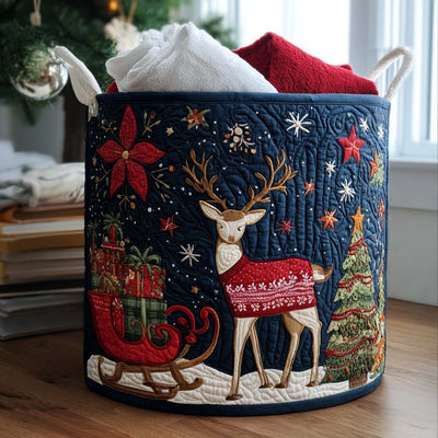 Starlit Stag Quilted Laundry Basket - Fabric Laundry Hamper - Housewarming Gift for Mom