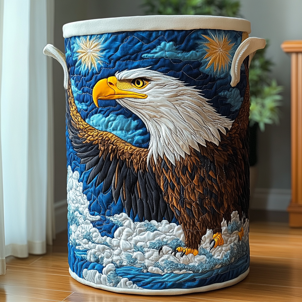 Eagle Spirit Quilted Laundry Basket - Fabric Laundry Hamper - Housewarming Gift for Mom