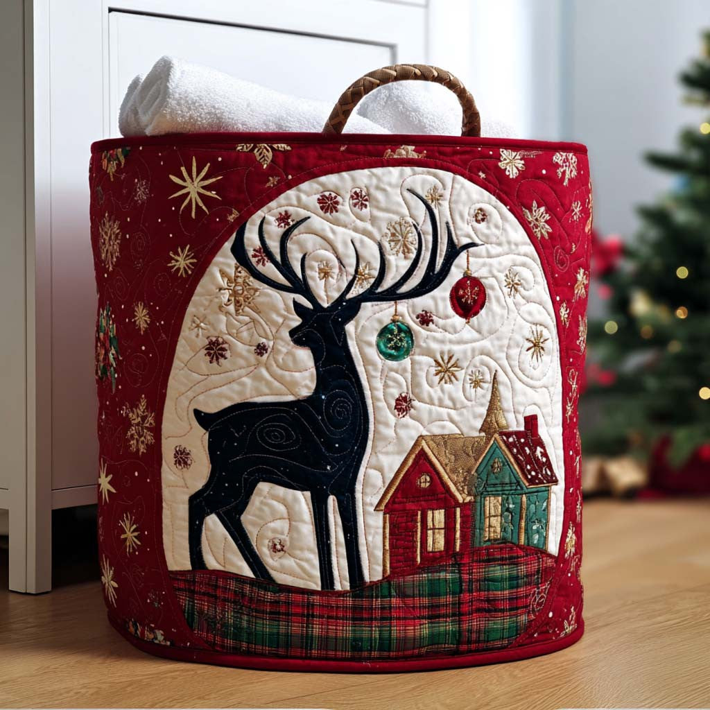 Enchanted Reindeer Quilted Laundry Basket - Fabric Laundry Hamper - Housewarming Gift for Mom