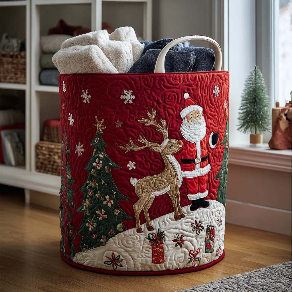 Merry Crown Quilted Laundry Basket - Fabric Laundry Hamper - Housewarming Gift for Mom