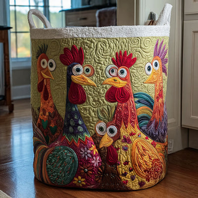 Silly Clucks Quilted Laundry Basket - Fabric Laundry Hamper - Housewarming Gift for Mom