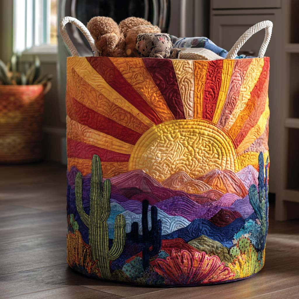 Cactus Dreams Quilted Laundry Basket - Fabric Laundry Hamper - Housewarming Gift for Mom