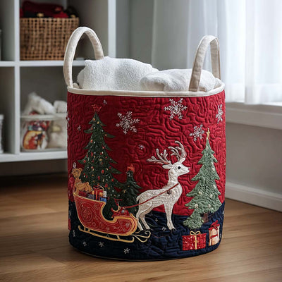Snowflake Forest Quilted Laundry Basket - Fabric Laundry Hamper - Housewarming Gift for Mom