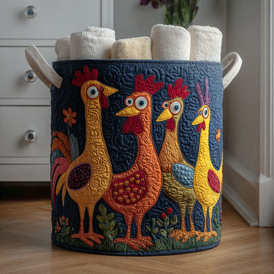 Funky Rooster Parade Quilted Laundry Basket - Fabric Laundry Hamper - Housewarming Gift for Mom
