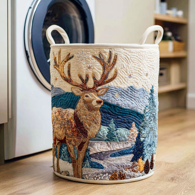Arctic Deer Twilight Quilted Laundry Basket - Fabric Laundry Hamper - Housewarming Gift for Mom