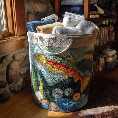 Dancing Waters Quilted Laundry Basket - Fabric Laundry Hamper - Housewarming Gift for Mom