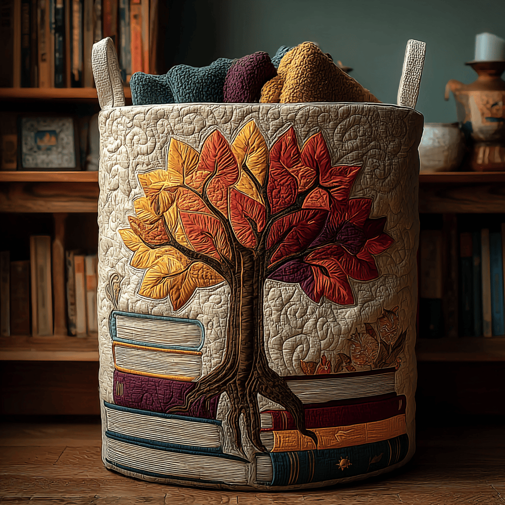 Sunset Tree Quilted Laundry Basket - Fabric Laundry Hamper - Housewarming Gift for Mom
