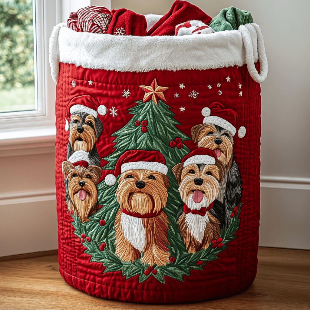 Winter Friends Quilted Laundry Basket - Fabric Laundry Hamper - Housewarming Gift for Mom