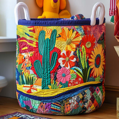 Blooming Desert Quilted Laundry Basket - Fabric Laundry Hamper - Housewarming Gift for Mom
