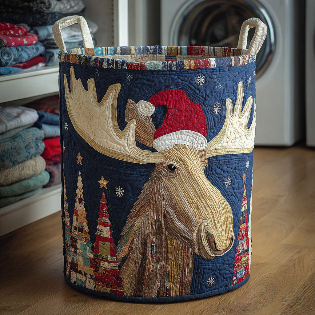 Plaid Moose Quilted Laundry Basket - Fabric Laundry Hamper - Housewarming Gift for Mom