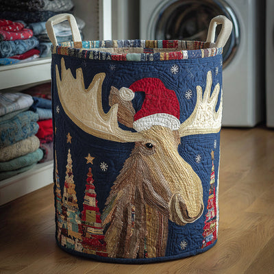 Plaid Moose Quilted Laundry Basket - Fabric Laundry Hamper - Housewarming Gift for Mom