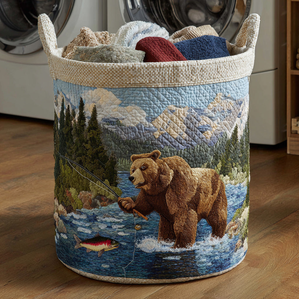 Bear Creek Quilted Laundry Basket - Fabric Laundry Hamper - Housewarming Gift for Mom