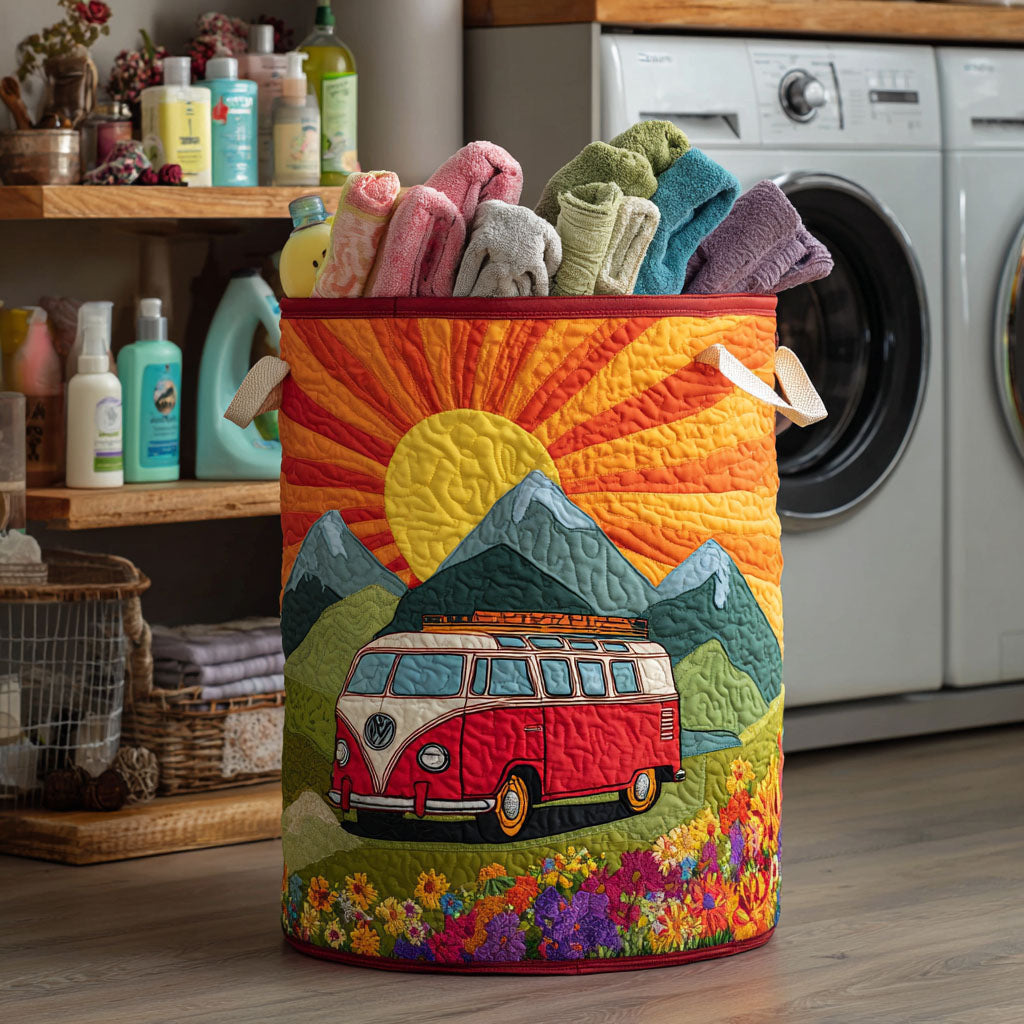Sunset Ride Quilted Laundry Basket - Fabric Laundry Hamper - Housewarming Gift for Mom
