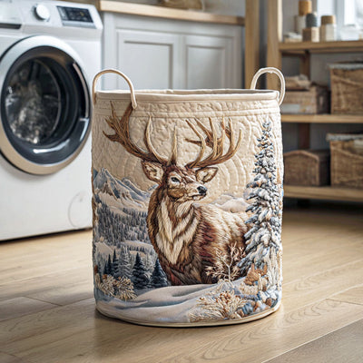 Frostbound Stag Quilted Laundry Basket - Fabric Laundry Hamper - Housewarming Gift for Mom