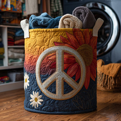 Peace Hippie Quilted Laundry Basket - Fabric Laundry Hamper - Housewarming Gift for Mom