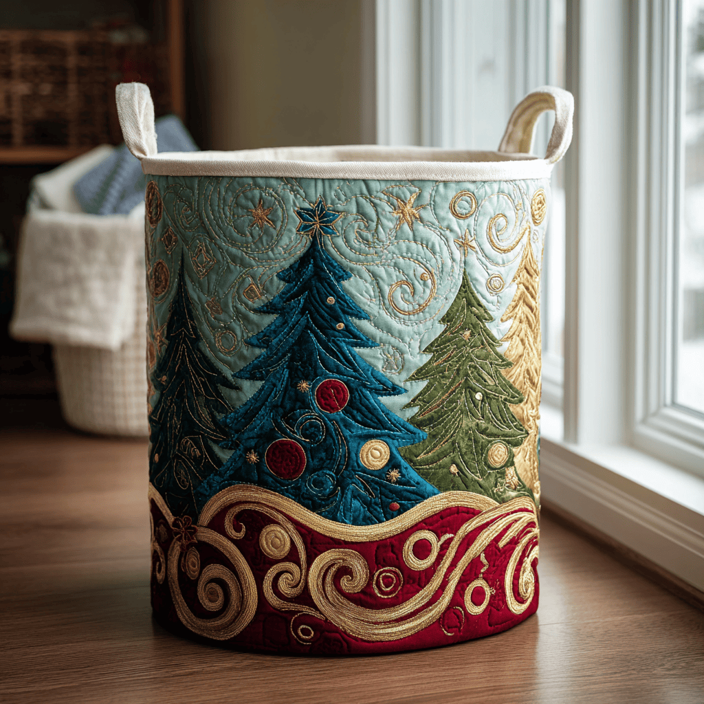 Pine Delight Quilted Laundry Basket - Fabric Laundry Hamper - Housewarming Gift for Mom