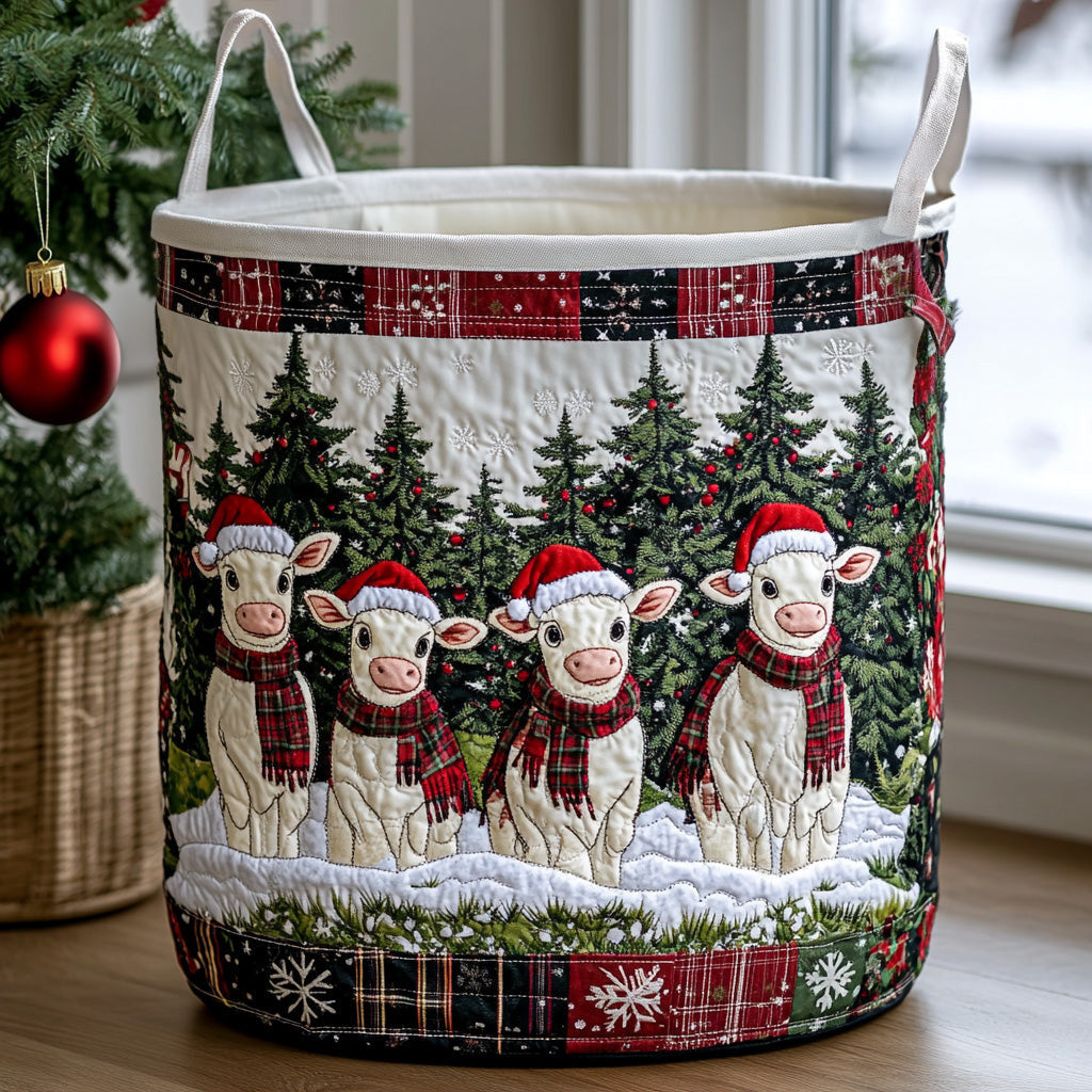 Winter Moo Magic Quilted Laundry Basket - Fabric Laundry Hamper - Housewarming Gift for Mom