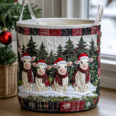Winter Moo Magic Quilted Laundry Basket - Fabric Laundry Hamper - Housewarming Gift for Mom