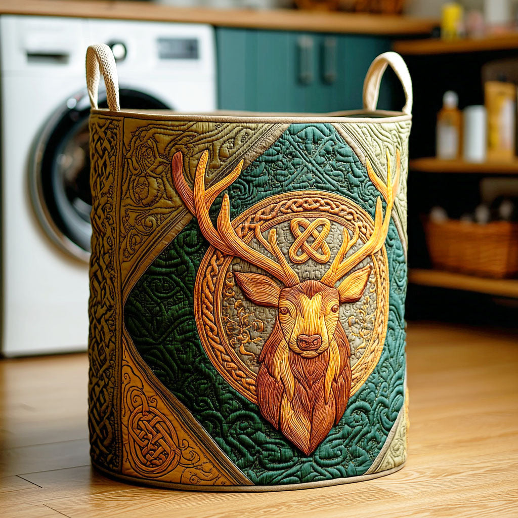 Stag Circle Quilted Laundry Basket - Fabric Laundry Hamper - Housewarming Gift for Mom