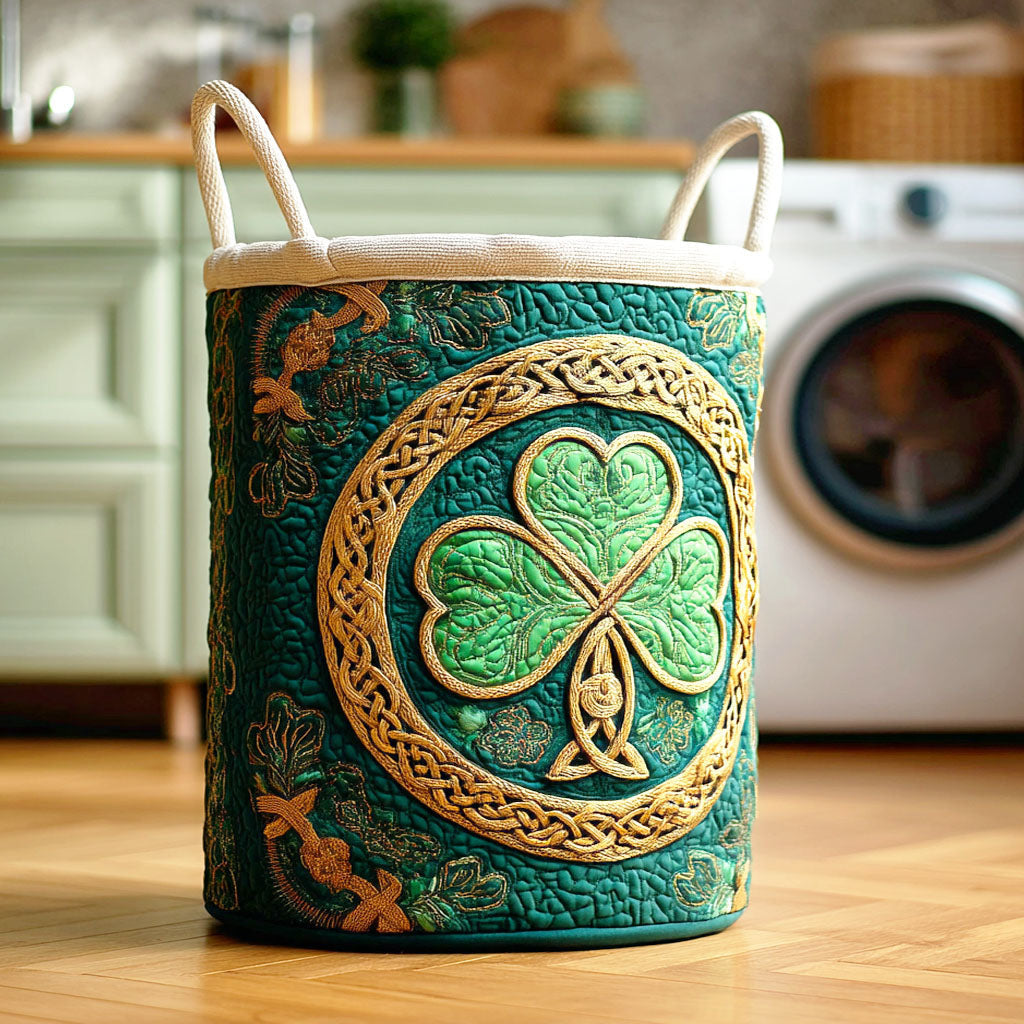 Trinity Shamrock Quilted Laundry Basket - Fabric Laundry Hamper - Housewarming Gift for Mom