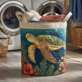 Ocean Turtle Deep Quilted Laundry Basket - Fabric Laundry Hamper - Housewarming Gift for Mom