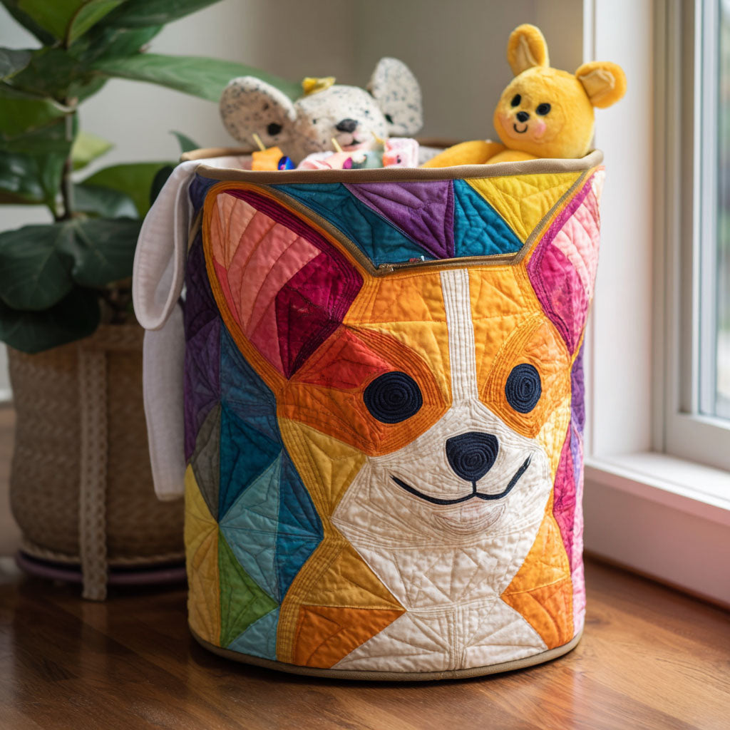 Colorful Corgi Quilted Laundry Basket - Fabric Laundry Hamper - Housewarming Gift for Mom
