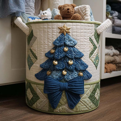 Blue Pine Quilted Laundry Basket - Fabric Laundry Hamper - Housewarming Gift for Mom