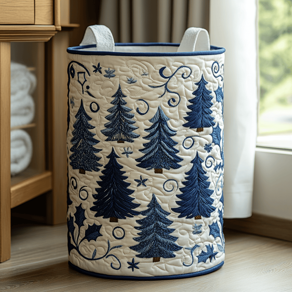 Forest Charm Quilted Laundry Basket - Fabric Laundry Hamper - Housewarming Gift for Mom