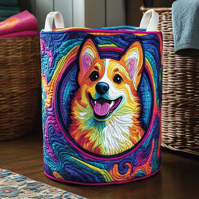 Bright Corgi Quilted Laundry Basket - Fabric Laundry Hamper - Housewarming Gift for Mom
