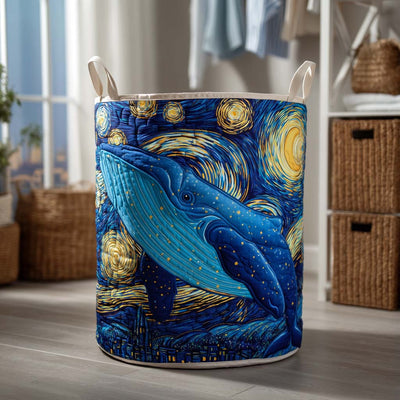 Starry Whale Quilted Laundry Basket - Fabric Laundry Hamper - Housewarming Gift for Mom