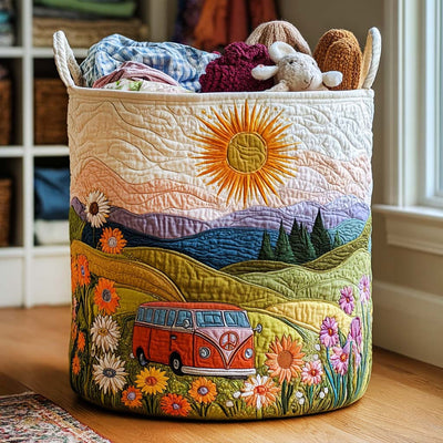 Flower Fields Quilted Laundry Basket - Fabric Laundry Hamper - Housewarming Gift for Mom