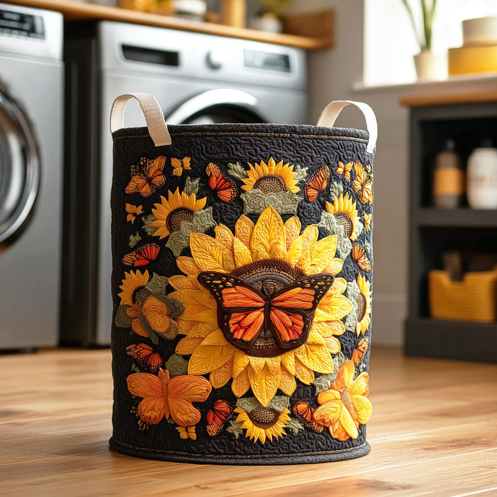 Butterfly Sunflower Dance Quilted Laundry Basket - Fabric Laundry Hamper - Housewarming Gift for Mom