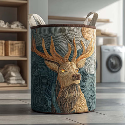 Moonlit Stag Quilted Laundry Basket - Fabric Laundry Hamper - Housewarming Gift for Mom
