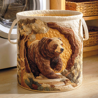 Shadow Bear Quilted Laundry Basket - Fabric Laundry Hamper - Housewarming Gift for Mom