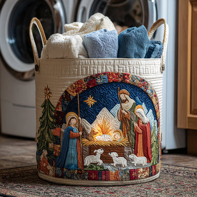 Blessed Scene Quilted Laundry Basket - Fabric Laundry Hamper - Housewarming Gift for Mom