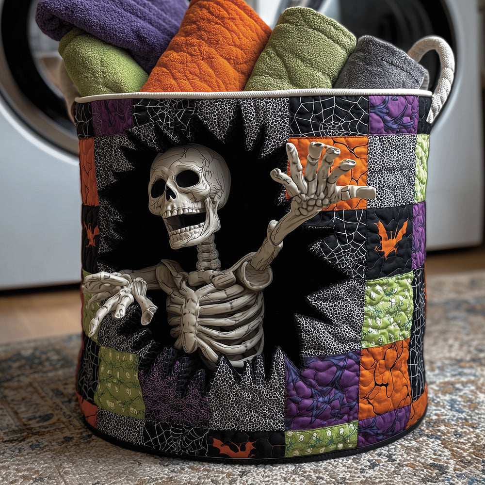 Whimsy Skeleton Quilted Laundry Basket - Fabric Laundry Hamper - Housewarming Gift for Mom