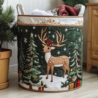 Reindeer Magic Quilted Laundry Basket - Fabric Laundry Hamper - Housewarming Gift for Mom