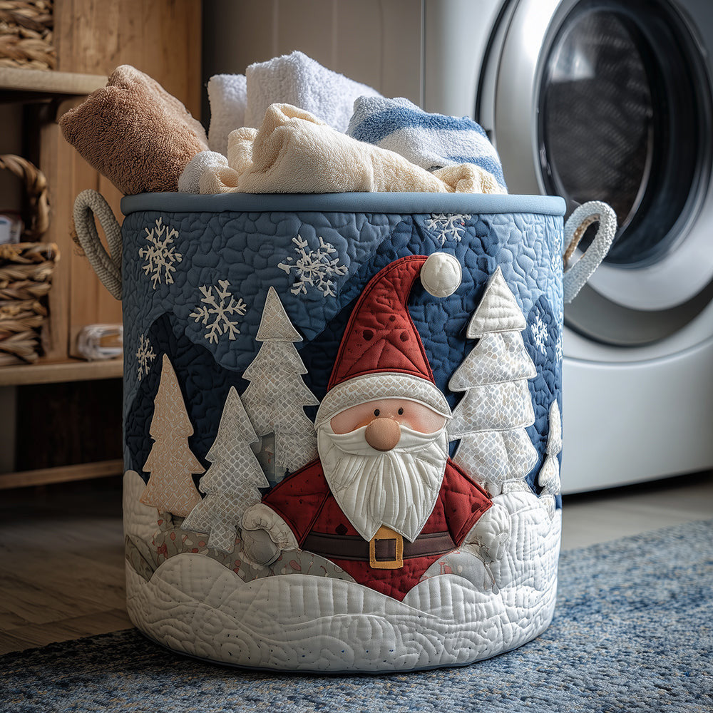 Cheerful Santa Quilted Laundry Basket - Fabric Laundry Hamper - Housewarming Gift for Mom