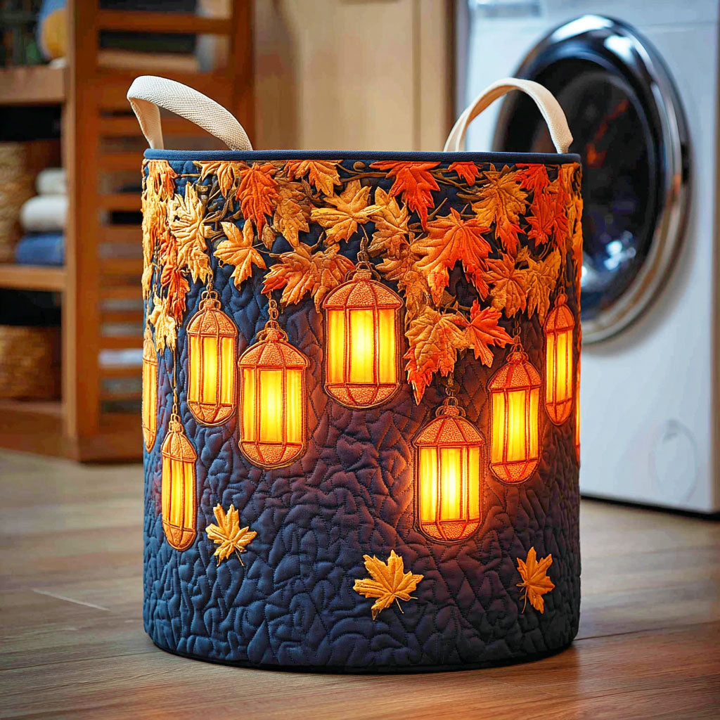 Autumn Lantern Quilted Laundry Basket - Fabric Laundry Hamper - Housewarming Gift for Mom
