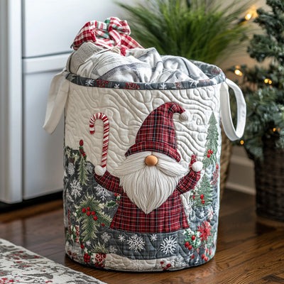 Gnome Joy Quilted Laundry Basket - Fabric Laundry Hamper - Housewarming Gift for Mom