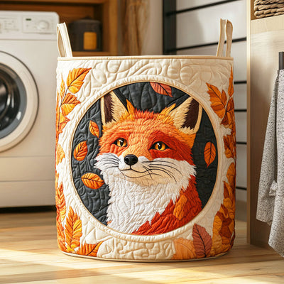 Golden Fox Path Quilted Laundry Basket - Fabric Laundry Hamper - Housewarming Gift for Mom