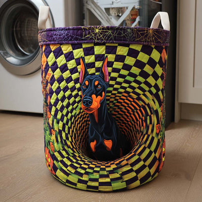 Doberman Spiral Glow Quilted Laundry Basket - Fabric Laundry Hamper - Housewarming Gift for Mom