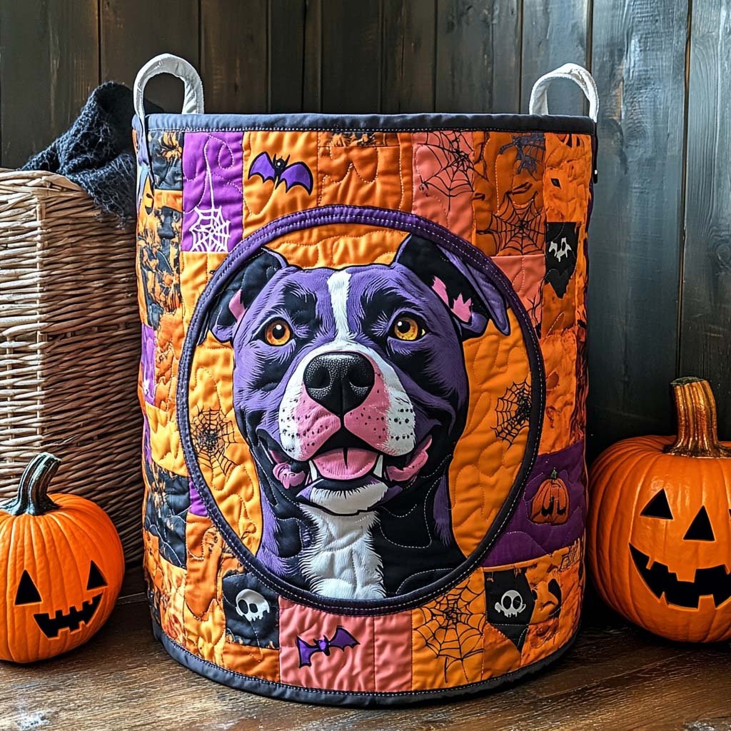Purple Pitty Quilted Laundry Basket - Fabric Laundry Hamper - Housewarming Gift for Mom