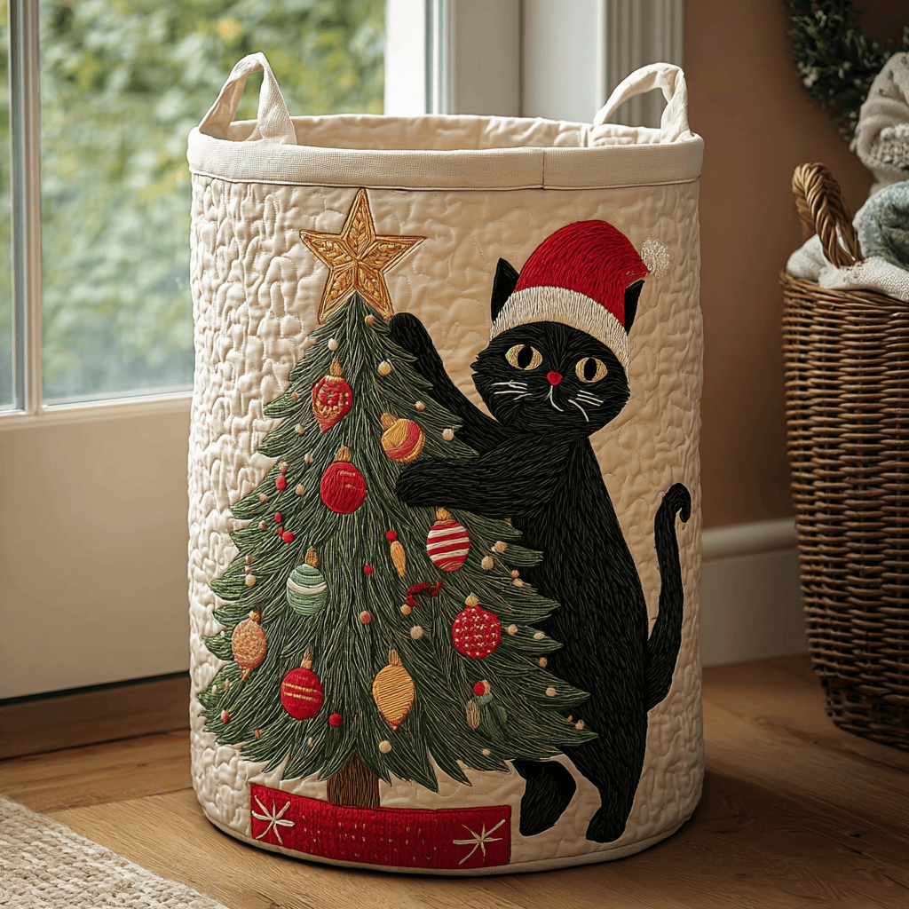 Black Cat Magic Quilted Laundry Basket - Fabric Laundry Hamper - Housewarming Gift for Mom