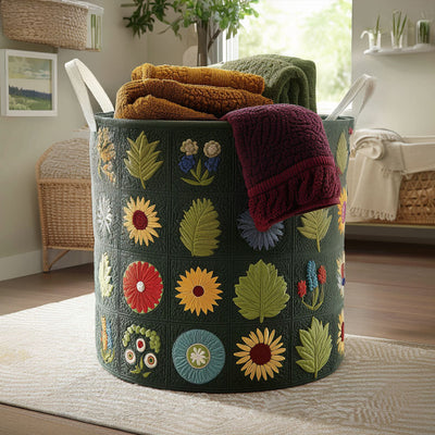 Happy Petals Quilted Laundry Basket - Fabric Laundry Hamper - Housewarming Gift for Mom
