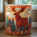 Forest Moose Quilted Laundry Basket - Fabric Laundry Hamper - Housewarming Gift for Mom