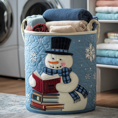 Frosty Reading Quilted Laundry Basket - Fabric Laundry Hamper - Housewarming Gift for Mom