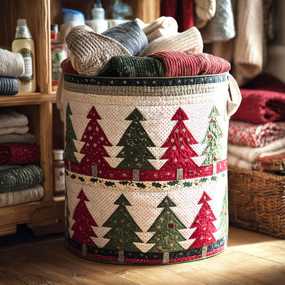 Nordic Pine Rows Quilted Laundry Basket - Fabric Laundry Hamper - Housewarming Gift for Mom